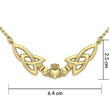 Trinity Knot Claddagh Solid Gold Necklace GTN093 - Jewelry